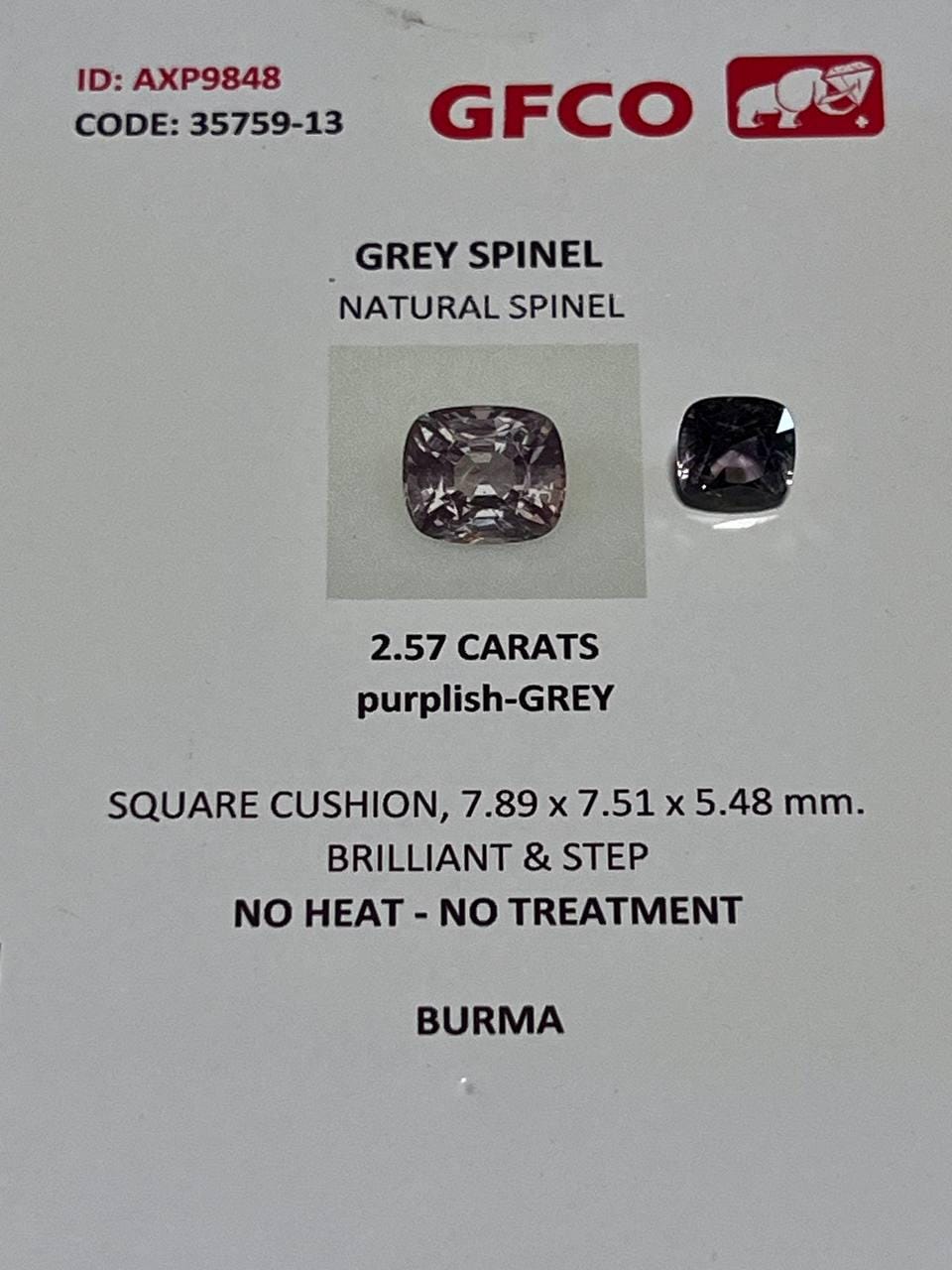 Natural  2.57 CT Purplish Grey Cushion Spinel Gemstone | Burma | Loose Stone