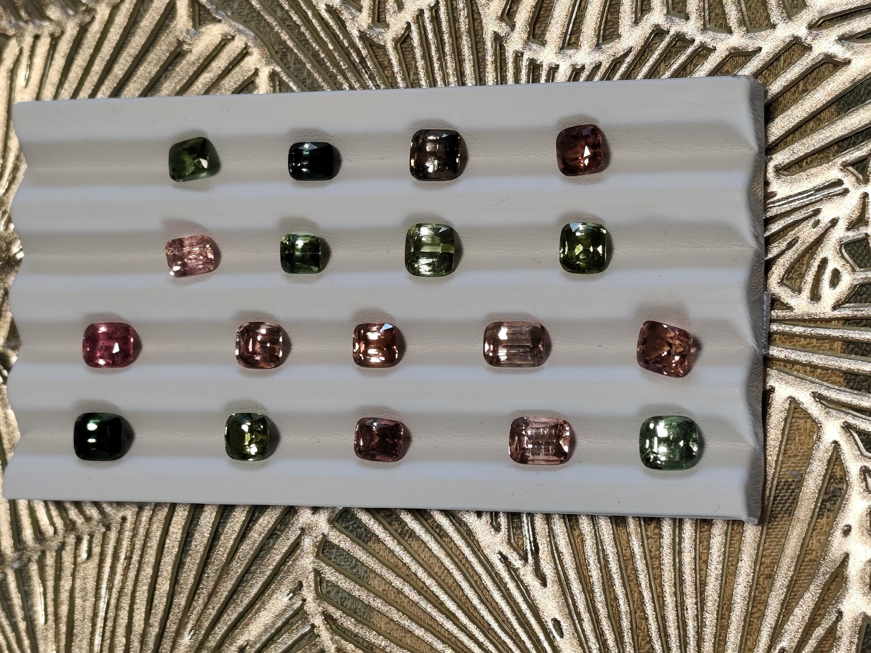 23.30 Ct Natural Afghan Tourmaline Suite | Luxury Matched Pairs | Pink Green Teal Cushion Gemstones