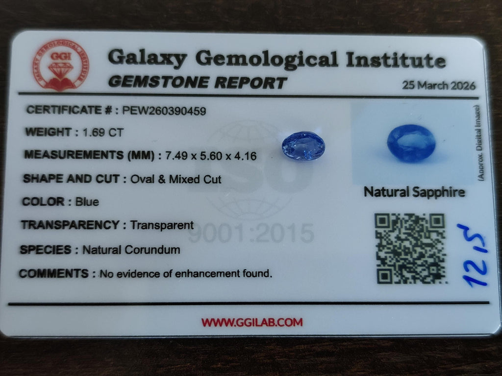 1.69 Ct Unheated Certified Royal Blue Sapphire Natural Loose Oval Corundum Engagement Ring