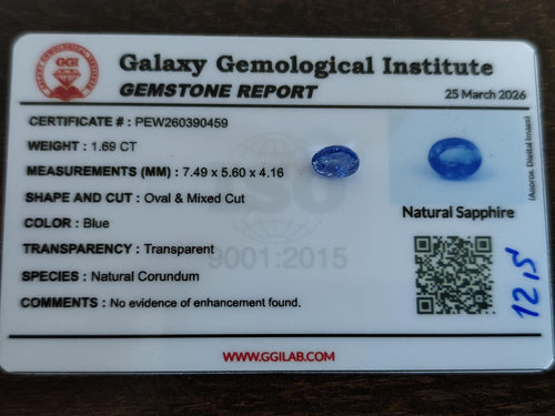 1.69 Ct Unheated Certified Royal Blue Sapphire Natural Loose Oval Corundum Engagement Ring