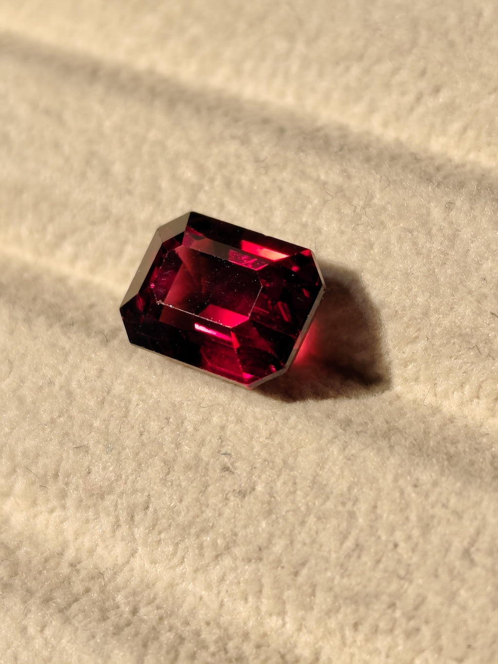 5.97 Ct Natural Rhodolite Garnet Deep Raspberry Red Emerald Cut Certified Pyrope Almandine Gemstone