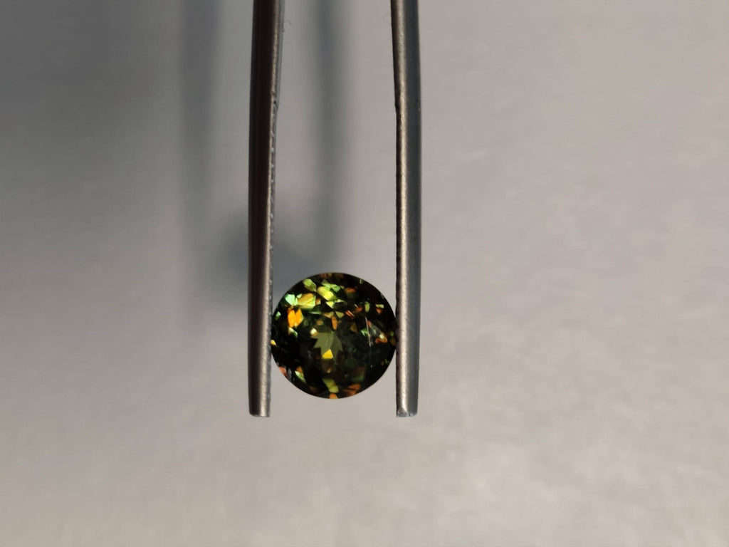 1.49 ct Natural Sphene Titanite Round | Exceptional Fire Dispersion | Deep Forest Green Flashy Gem