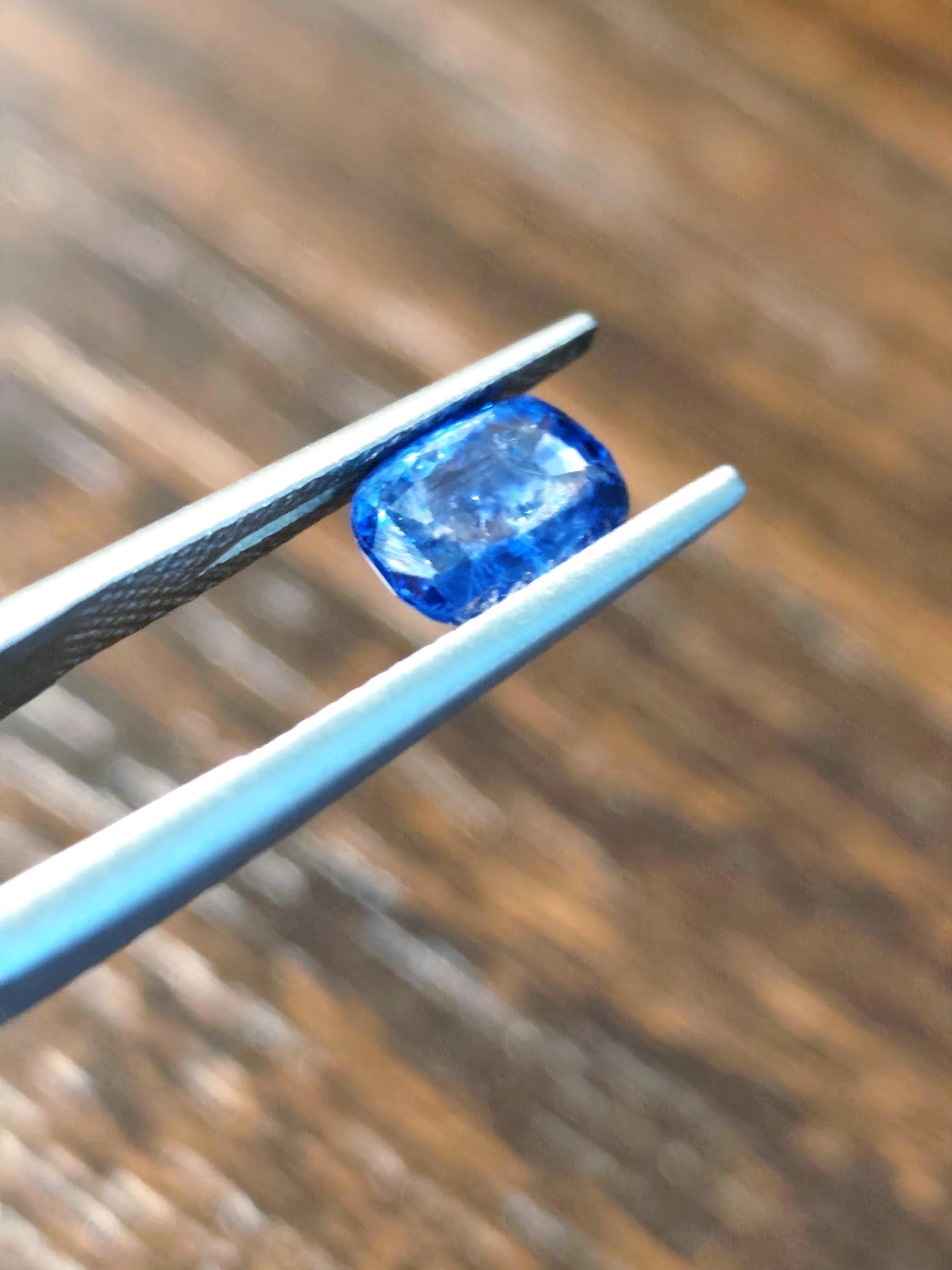 Vivid Electric Blue Sapphire 1.57 Ct Cushion Cut Natural Certified Sapphire Loose Gemstone