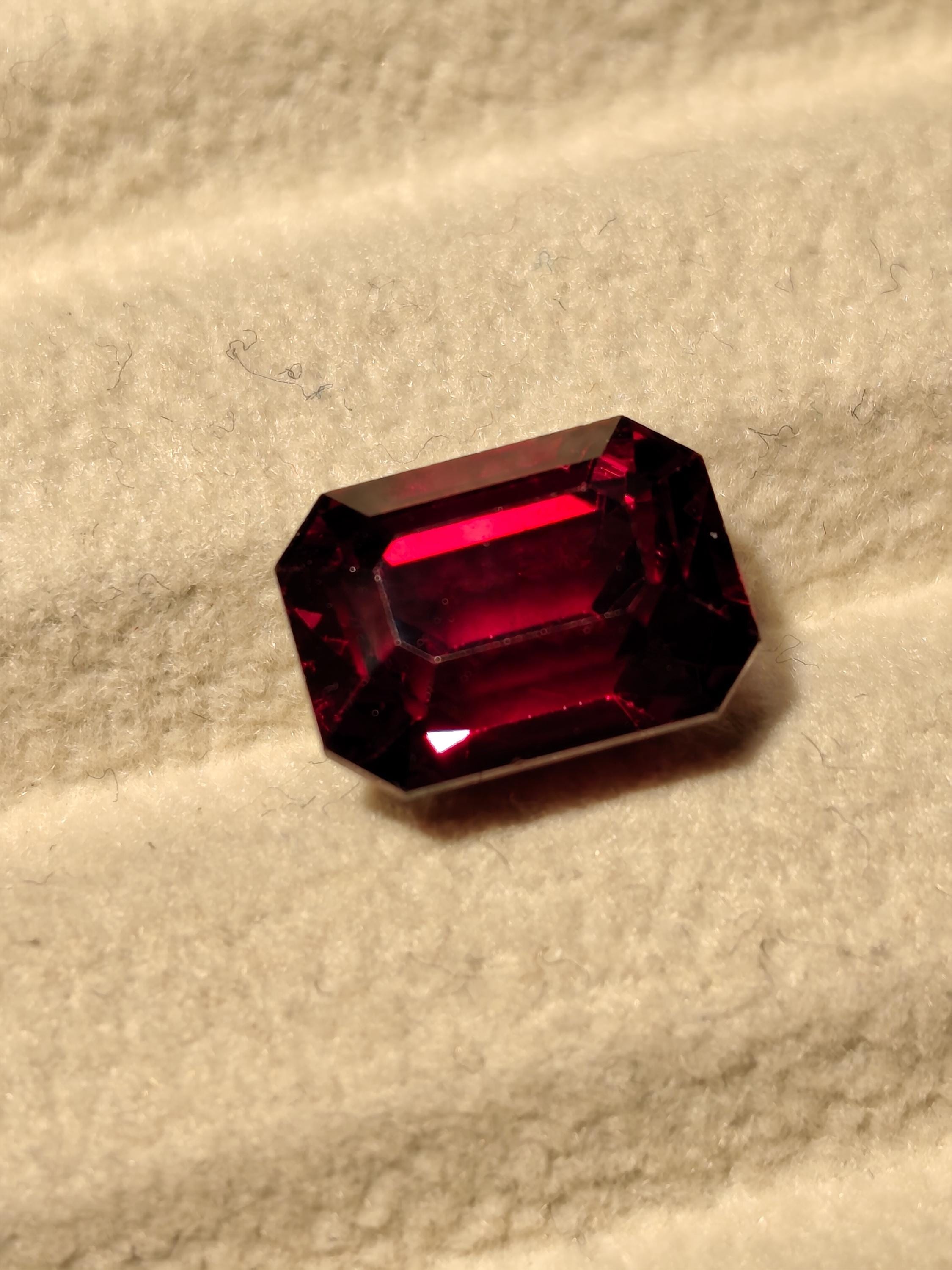 5.97 Ct Natural Rhodolite Garnet Deep Raspberry Red Emerald Cut Certified Pyrope Almandine Gemstone