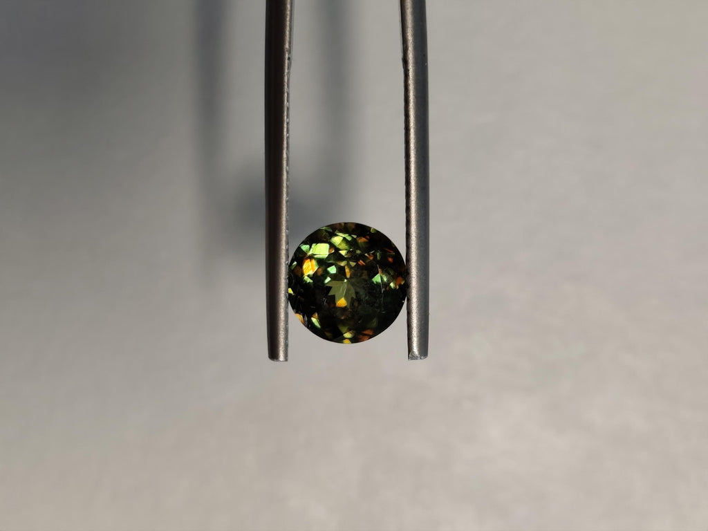 1.49 ct Natural Sphene Titanite Round | Exceptional Fire Dispersion | Deep Forest Green Flashy Gem