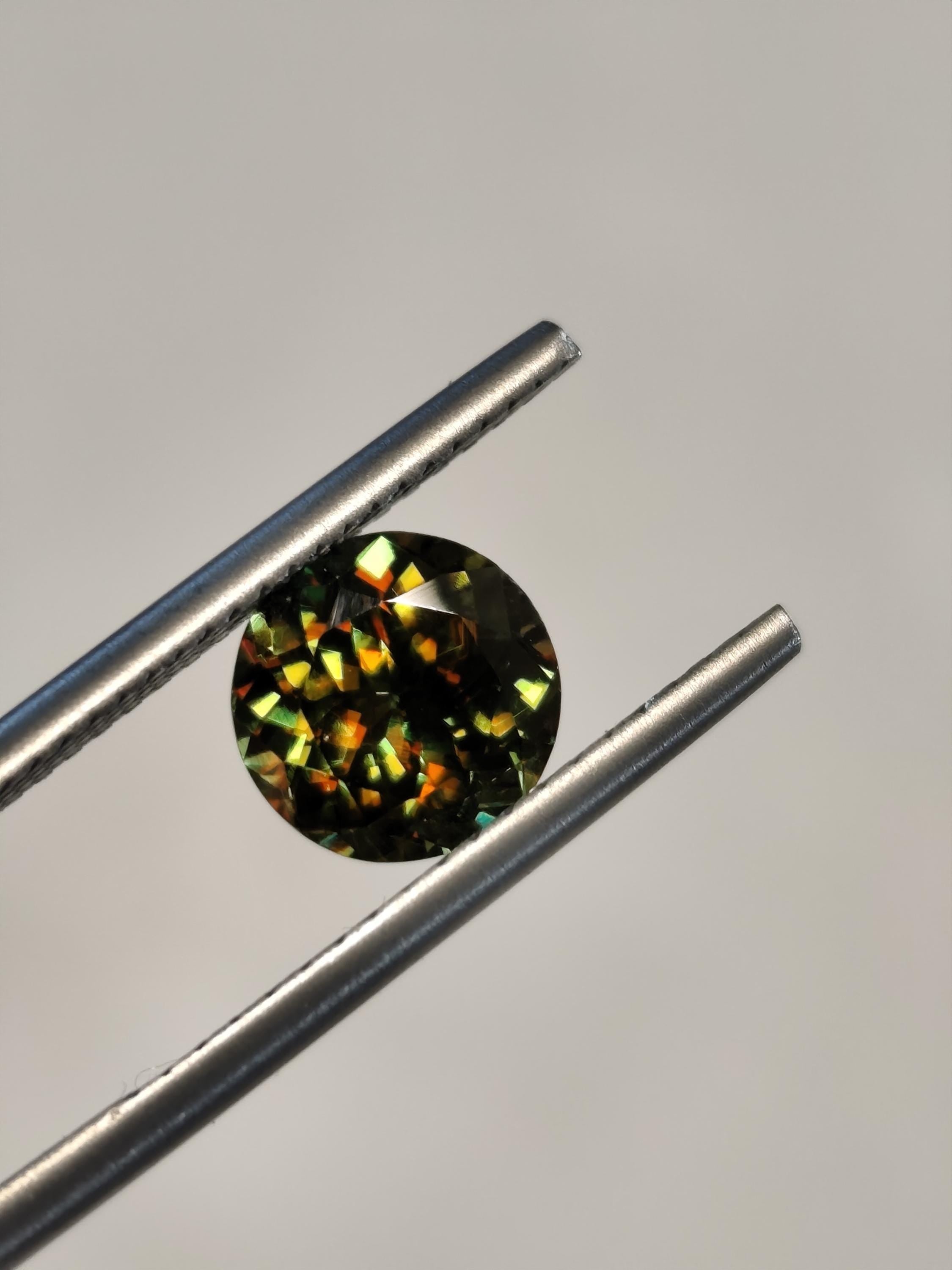 1.59 ct Natural Sphene Titanite Round | Exceptional Fire Dispersion | Deep Forest Green Flashy Gem