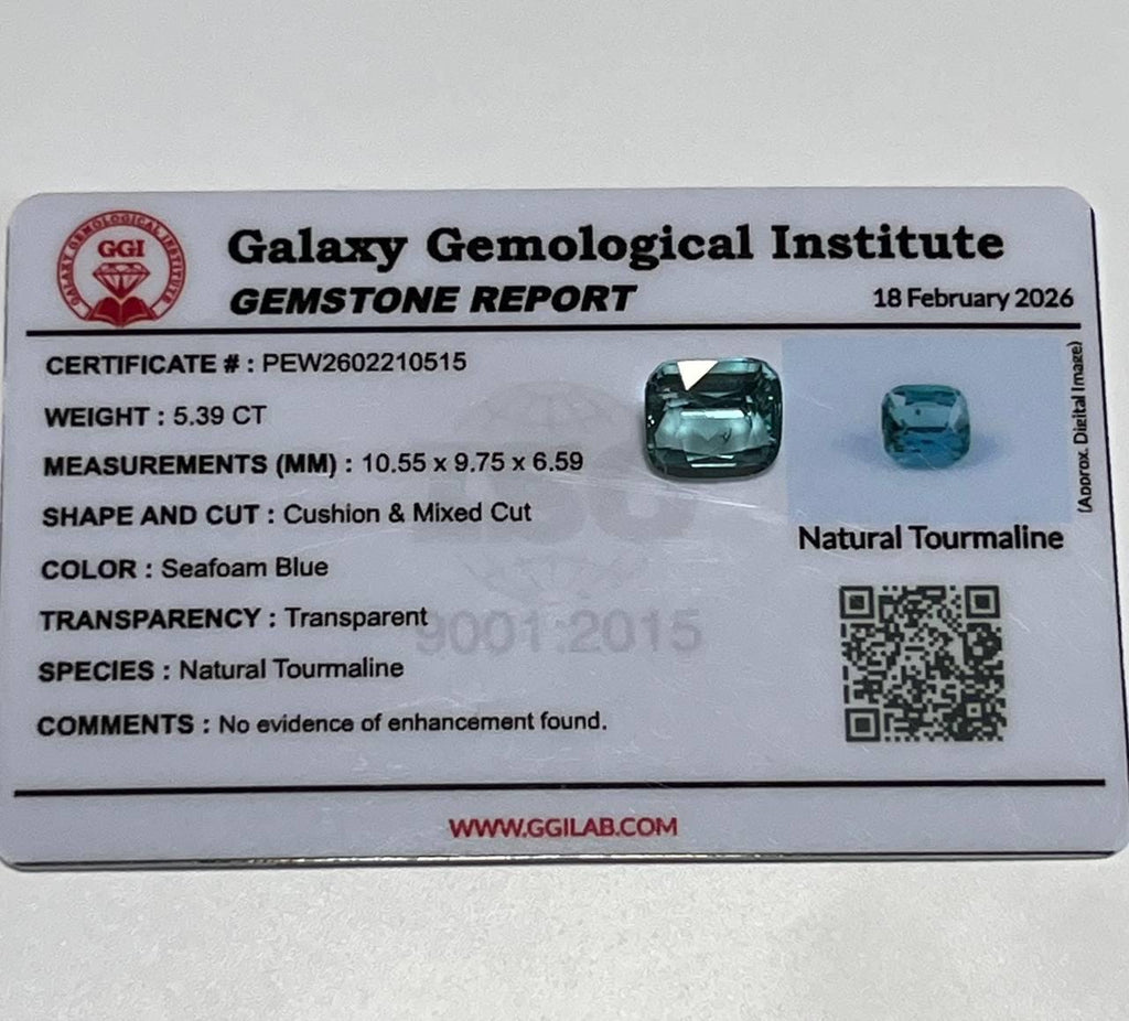 Natural Tourmaline SEAFOAM Blue 5.39 CT