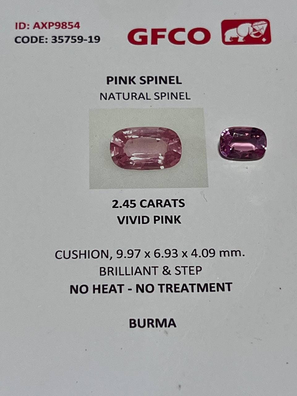 Natural Spinel Vivid Pink color 2.45 CT Burma