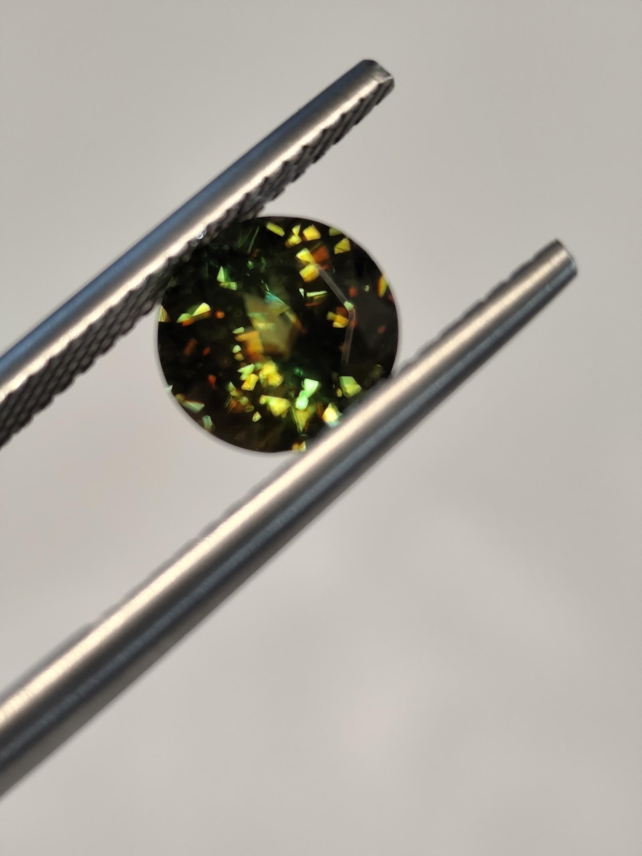 1.59 ct Natural Sphene Titanite Round | Exceptional Fire Dispersion | Deep Forest Green Flashy Gem