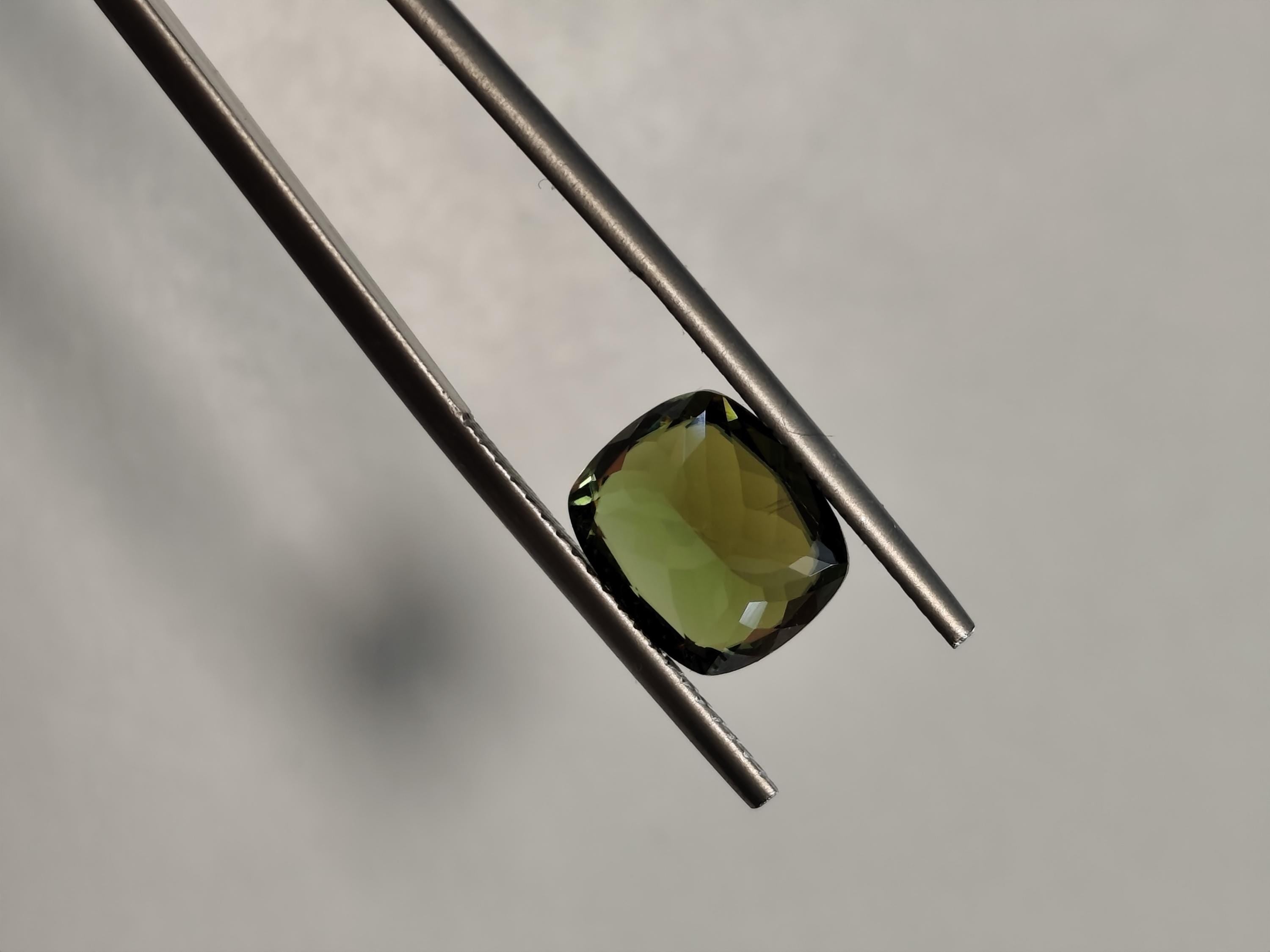 3.54 Ct Natural Sphene Titanite – Intense Rainbow Fire Gemstone - Deep Forest Green Cushion – Certified