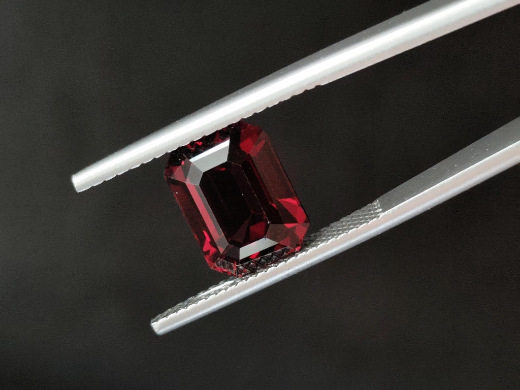 5.97 Ct Natural Rhodolite Garnet Deep Raspberry Red Emerald Cut Certified Pyrope Almandine Gemstone