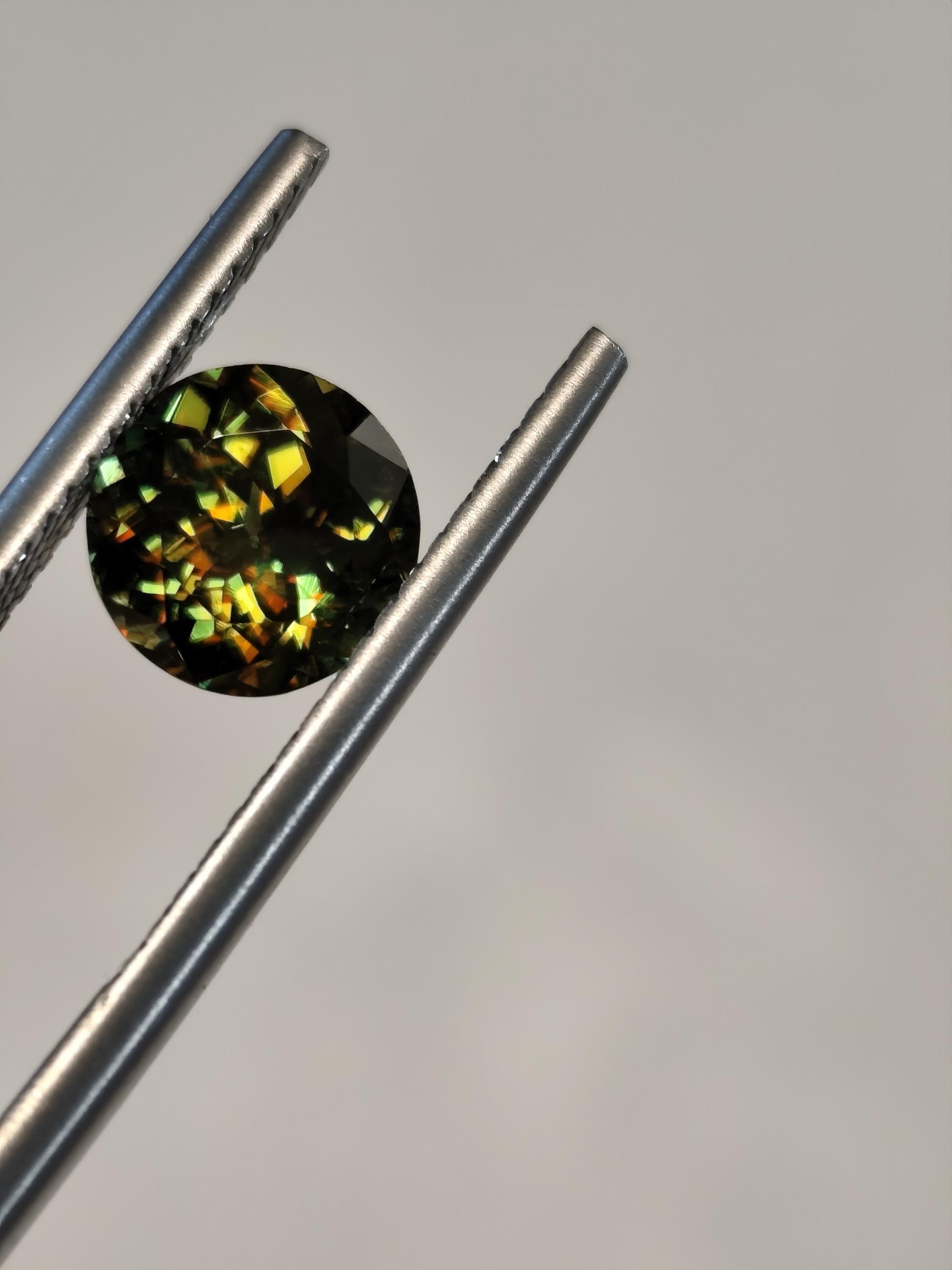 1.59 ct Natural Sphene Titanite Round | Exceptional Fire Dispersion | Deep Forest Green Flashy Gem
