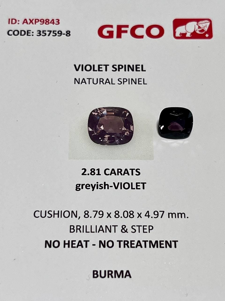2.81 Ct Natural Violet Spinel Cushion | Burma | No Heat | Greyish Purple Gemstone  for ring