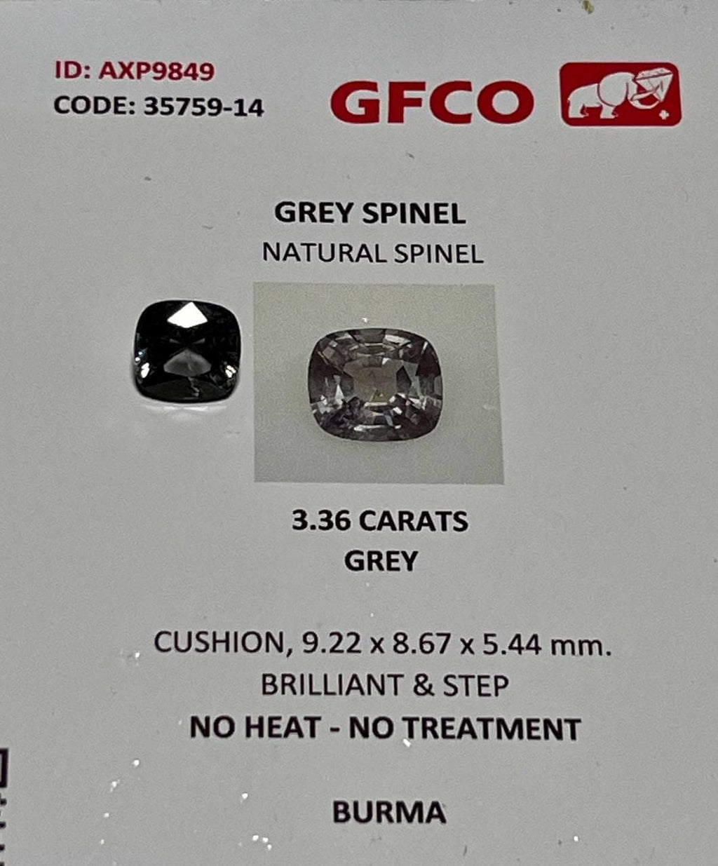 Natural Grey Spinel Gemstone, 3.36 CT Cushion Cut Burma No Heat, Stormy Grey Color
