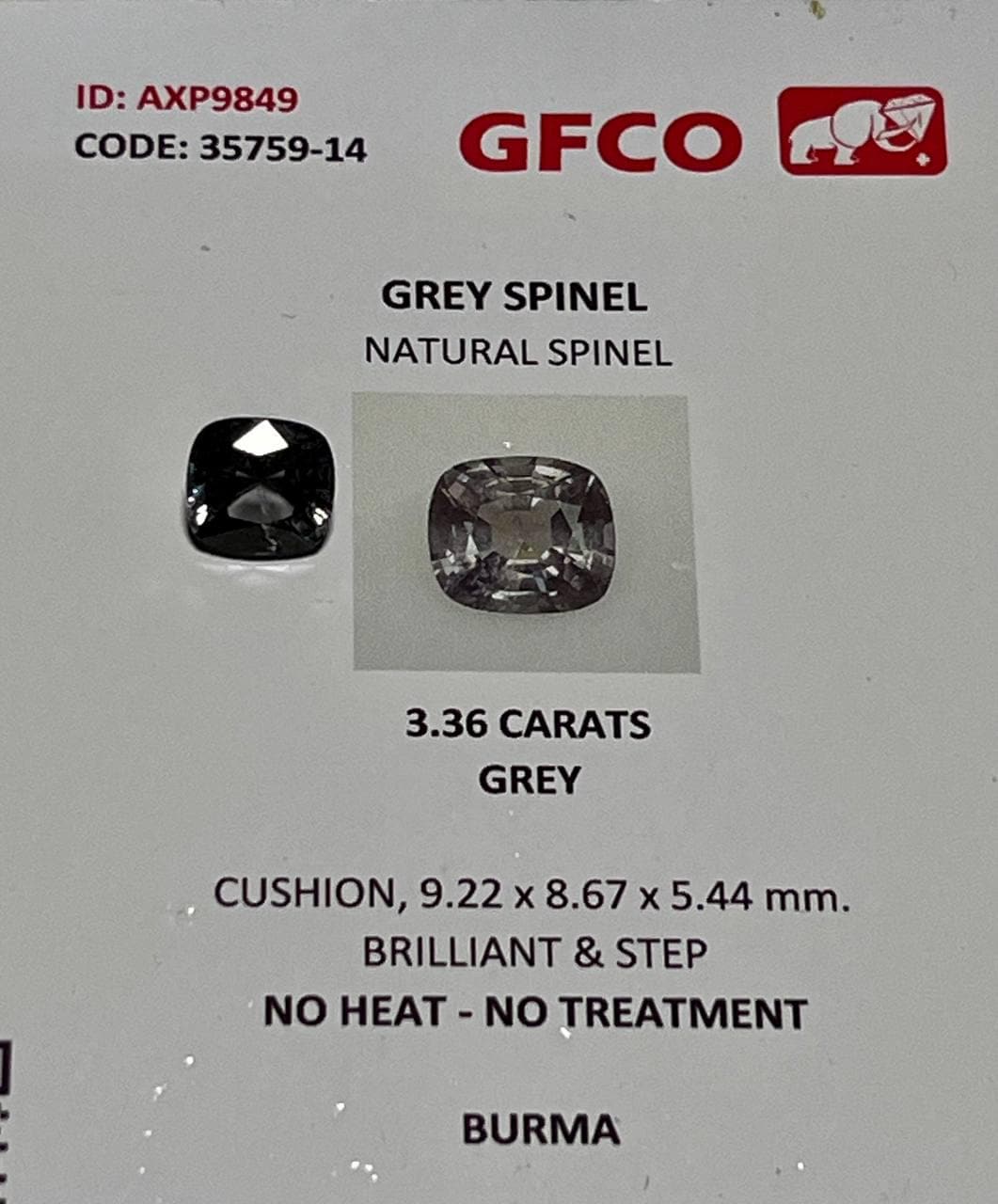Natural Grey Spinel Gemstone, 3.36 CT Cushion Cut Burma No Heat, Stormy Grey Color