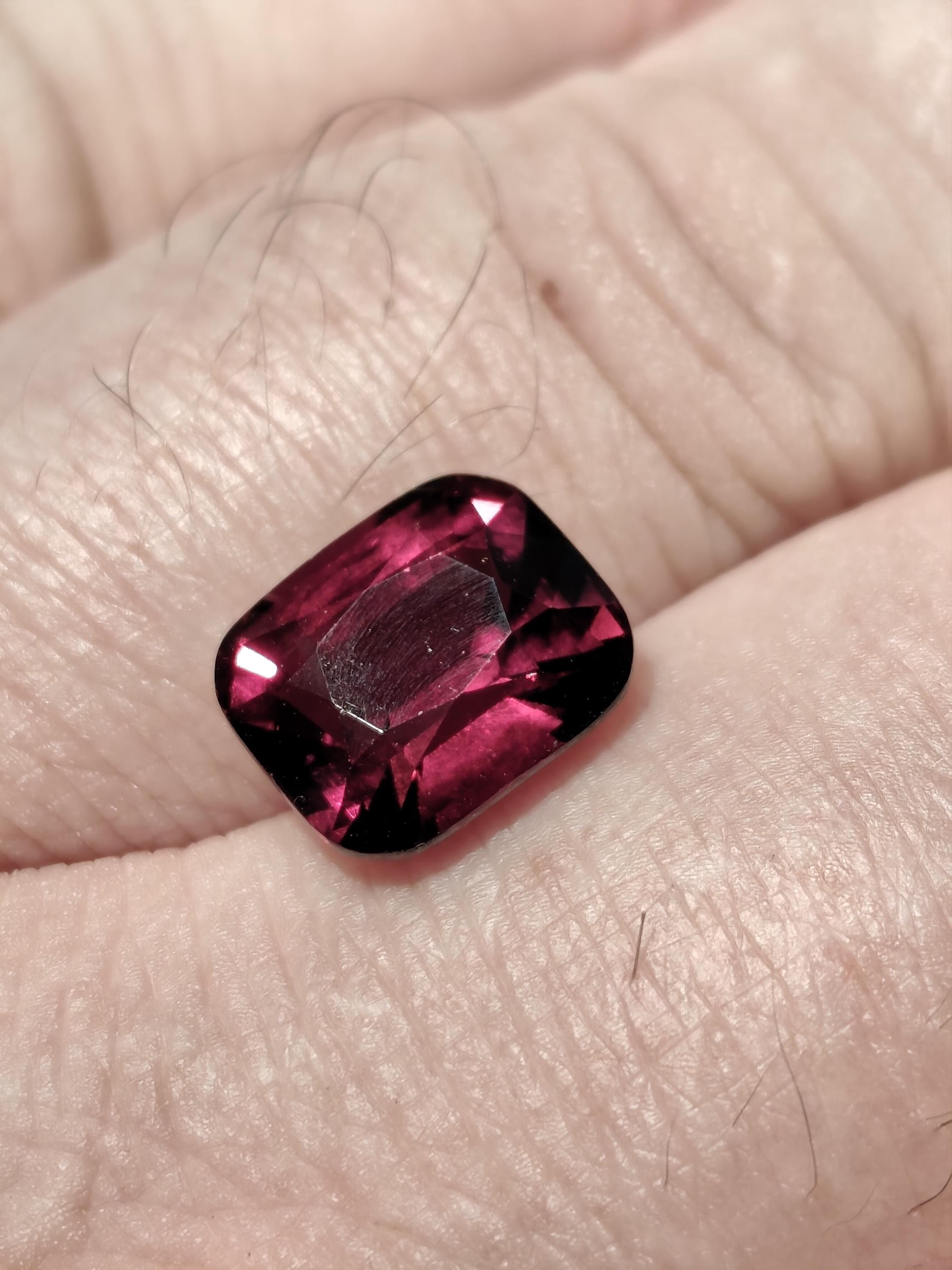 Natural Rhodolite Garnet 6.48 Ct Cushion Cut Deep Raspberry Red Pyrope Almandine Garnet Certified