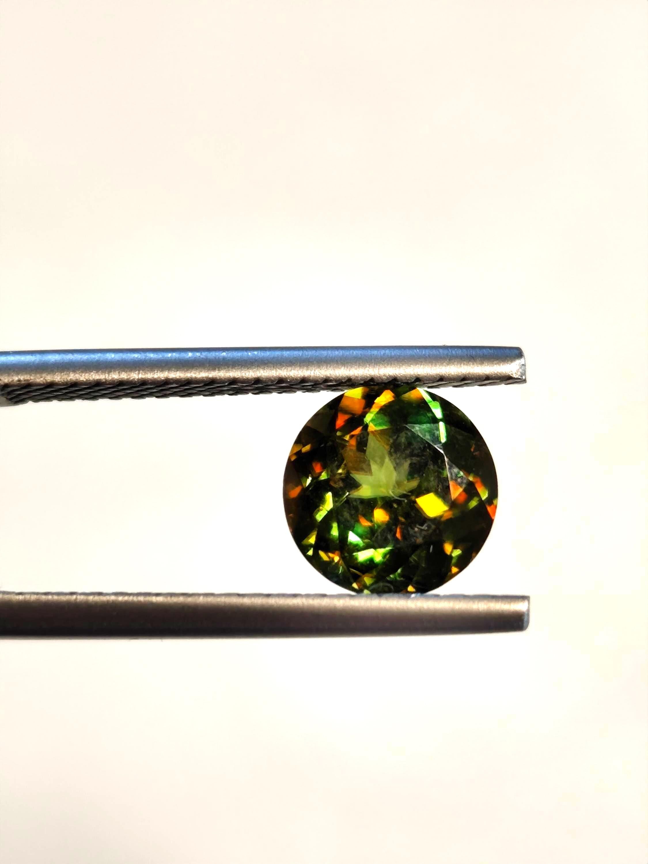 1.49 ct Natural Sphene Titanite Round | Exceptional Fire Dispersion | Deep Forest Green Flashy Gem
