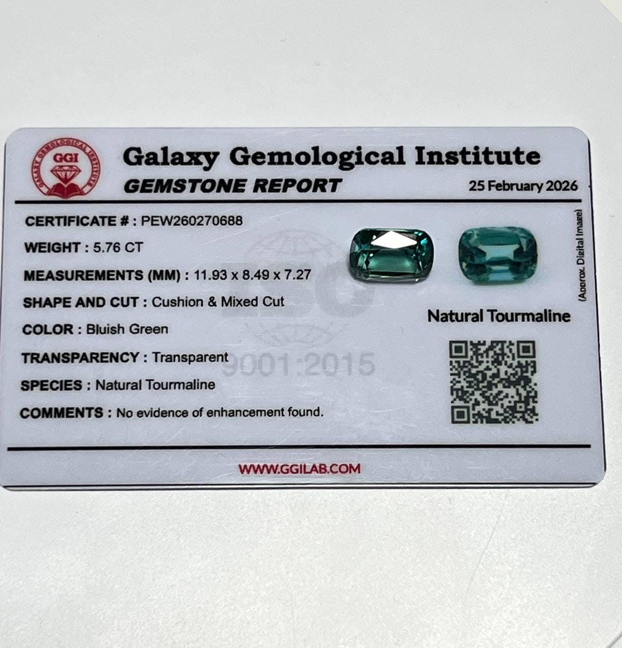 Natural Tourmaline LAGOON EYE Clean 5.76 CT