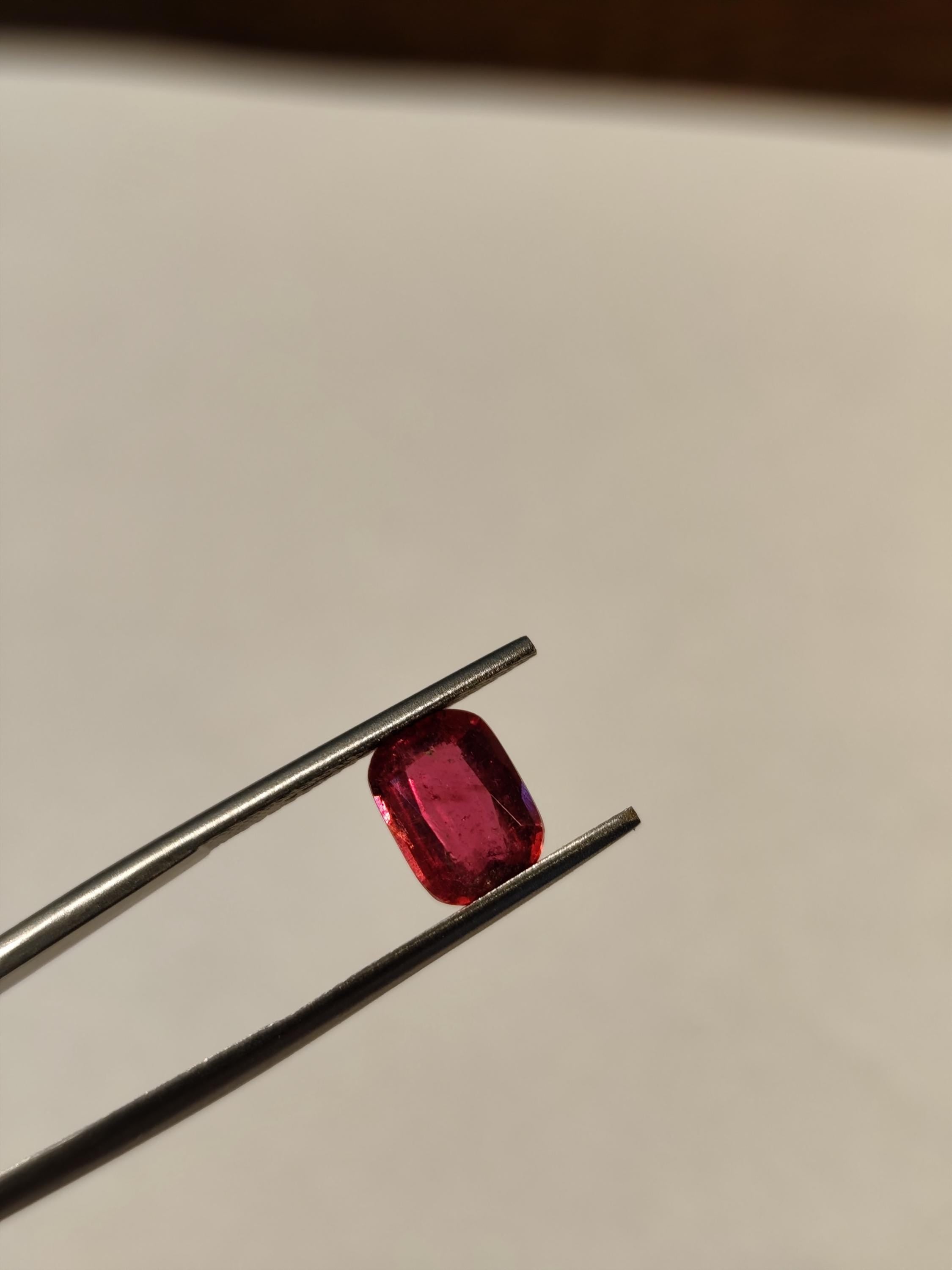 Natural Rubellite Tourmaline 1.73 Ct – Rich Raspberry Red – Cushion Cut – Afghanistan – Loose Gemstone