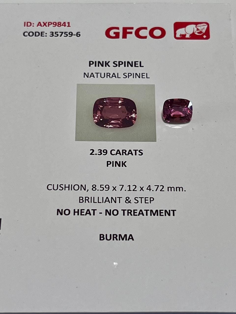 Natural Pink Spinel 2.39 CT Burma | Cushion | Unheated Spinel | Collector Gem | Fine Jewelry Stone