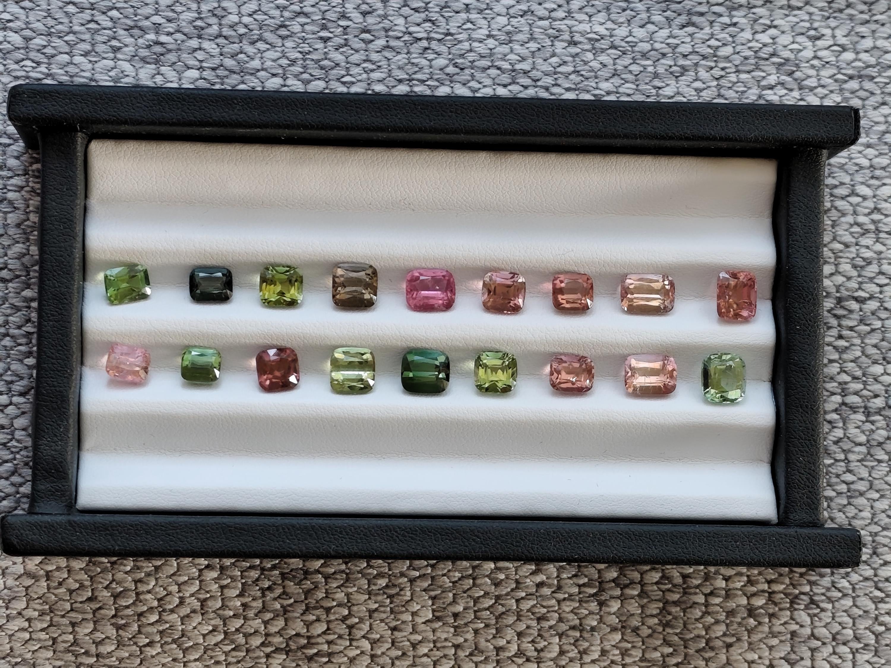 23.30 Ct Natural Afghan Tourmaline Suite | Luxury Matched Pairs | Pink Green Teal Cushion Gemstones