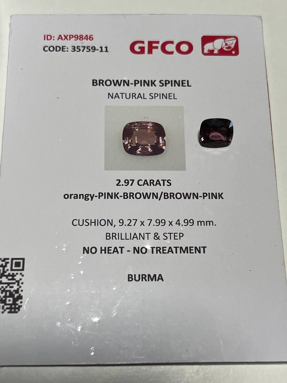 Natural EYE CLEAN Spinel Orange-Pink-Brown color 2.97 CT Burma