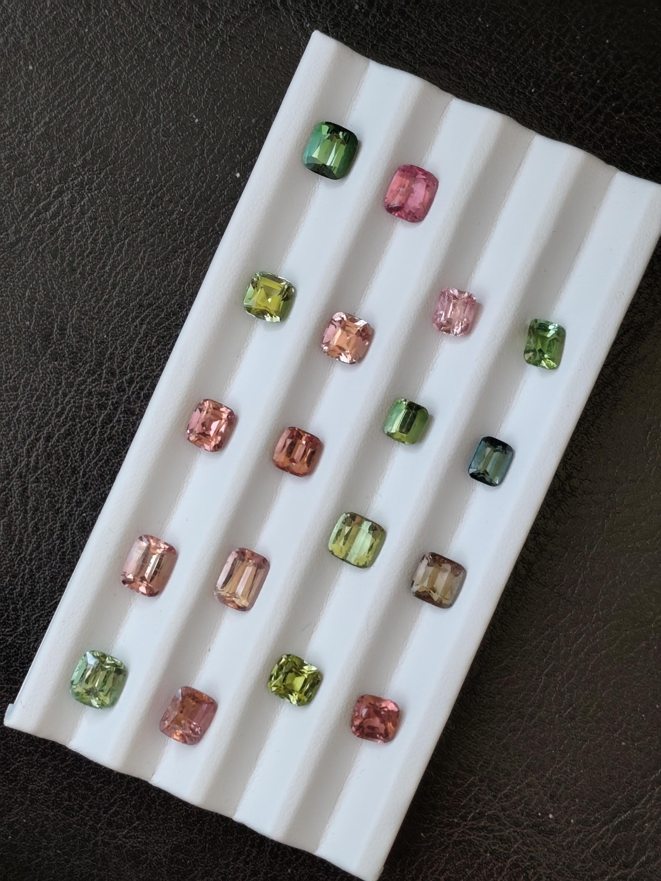 23.30 Ct Natural Afghan Tourmaline Suite | Luxury Matched Pairs | Pink Green Teal Cushion Gemstones