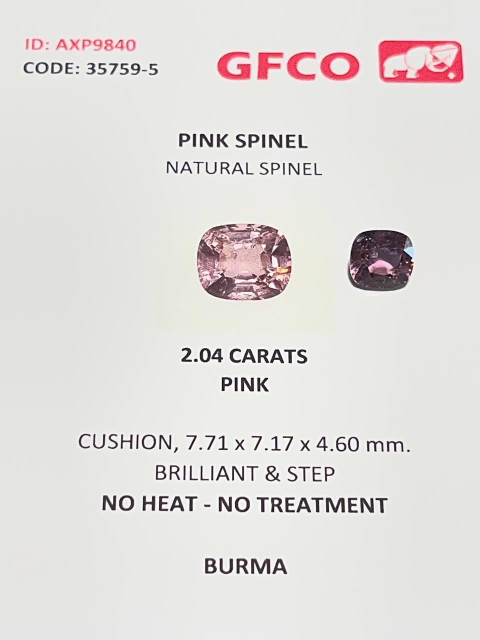 Natural Pink Spinel 2.04 ct Cushion Cut | Burma No Heat | Loose Gemstone for Ring