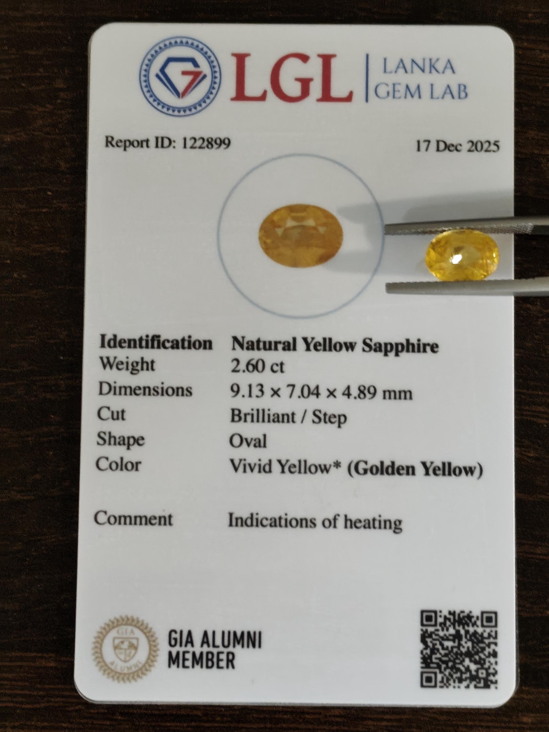 2.60 Ct Vivid Yellow Sapphire – Natural Ceylon Golden Sapphire Oval Cut