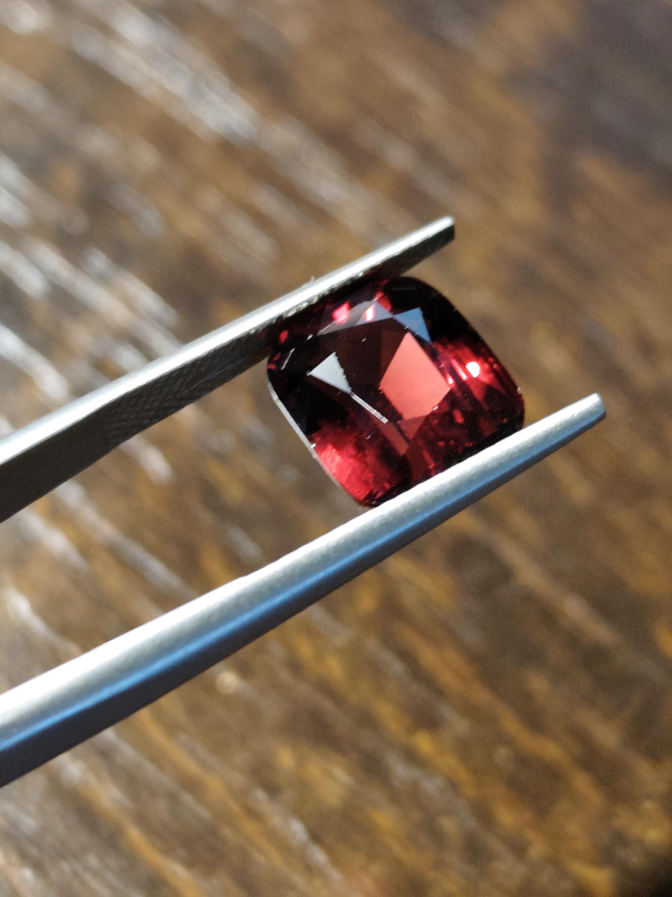 Natural Rhodolite Garnet 6.48 Ct Cushion Cut Deep Raspberry Red Pyrope Almandine Garnet Certified