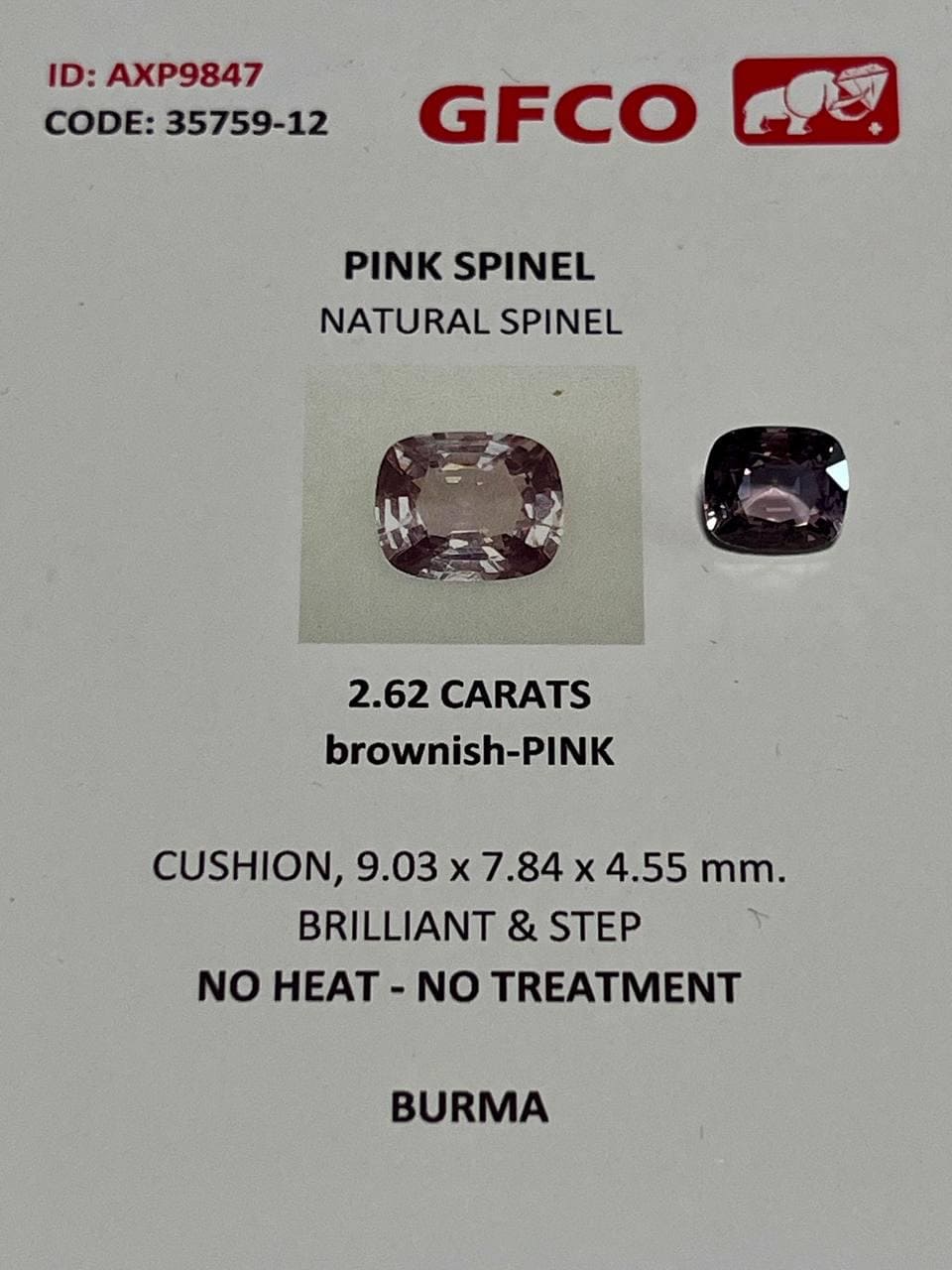 Natural 2.62 CT Cushion Burmese Spinel | Unheated Pink Mauve Loose Gemstone for Ring