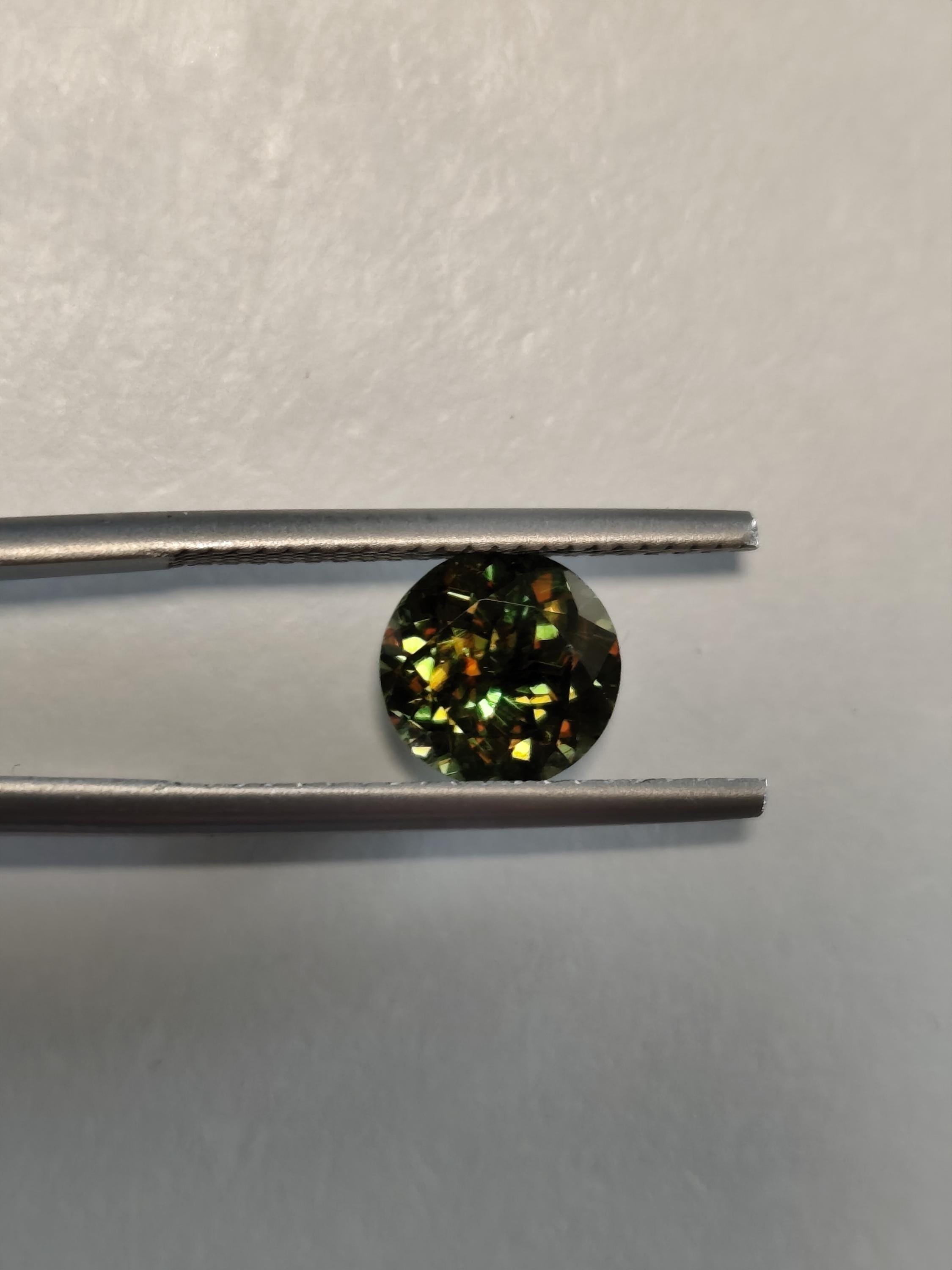 1.59 ct Natural Sphene Titanite Round | Exceptional Fire Dispersion | Deep Forest Green Flashy Gem