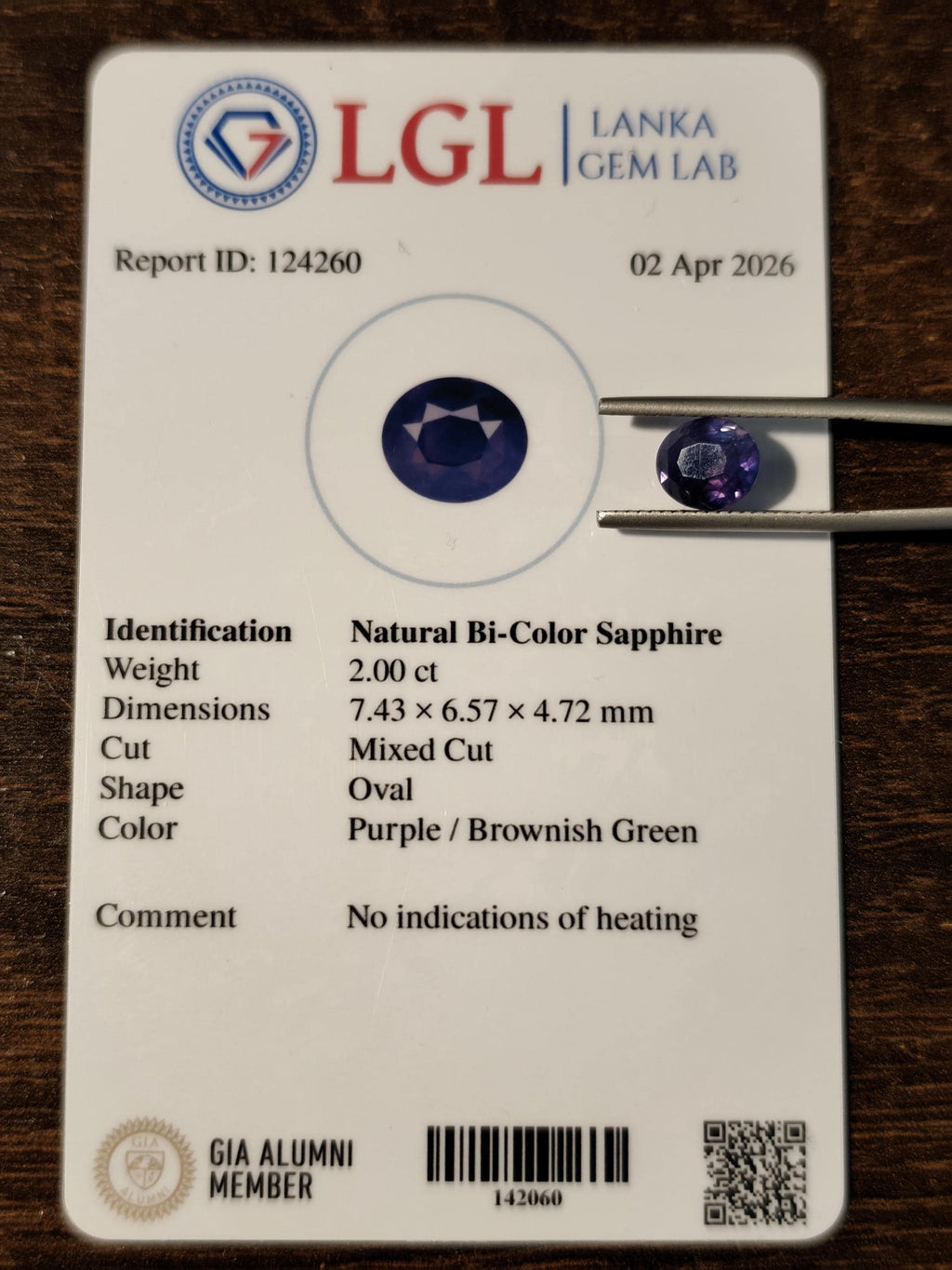 2.00 Ct Unheated Color Shift Sapphire Natural Bi-Color Blue Violet Ceylon Oval Gemstone