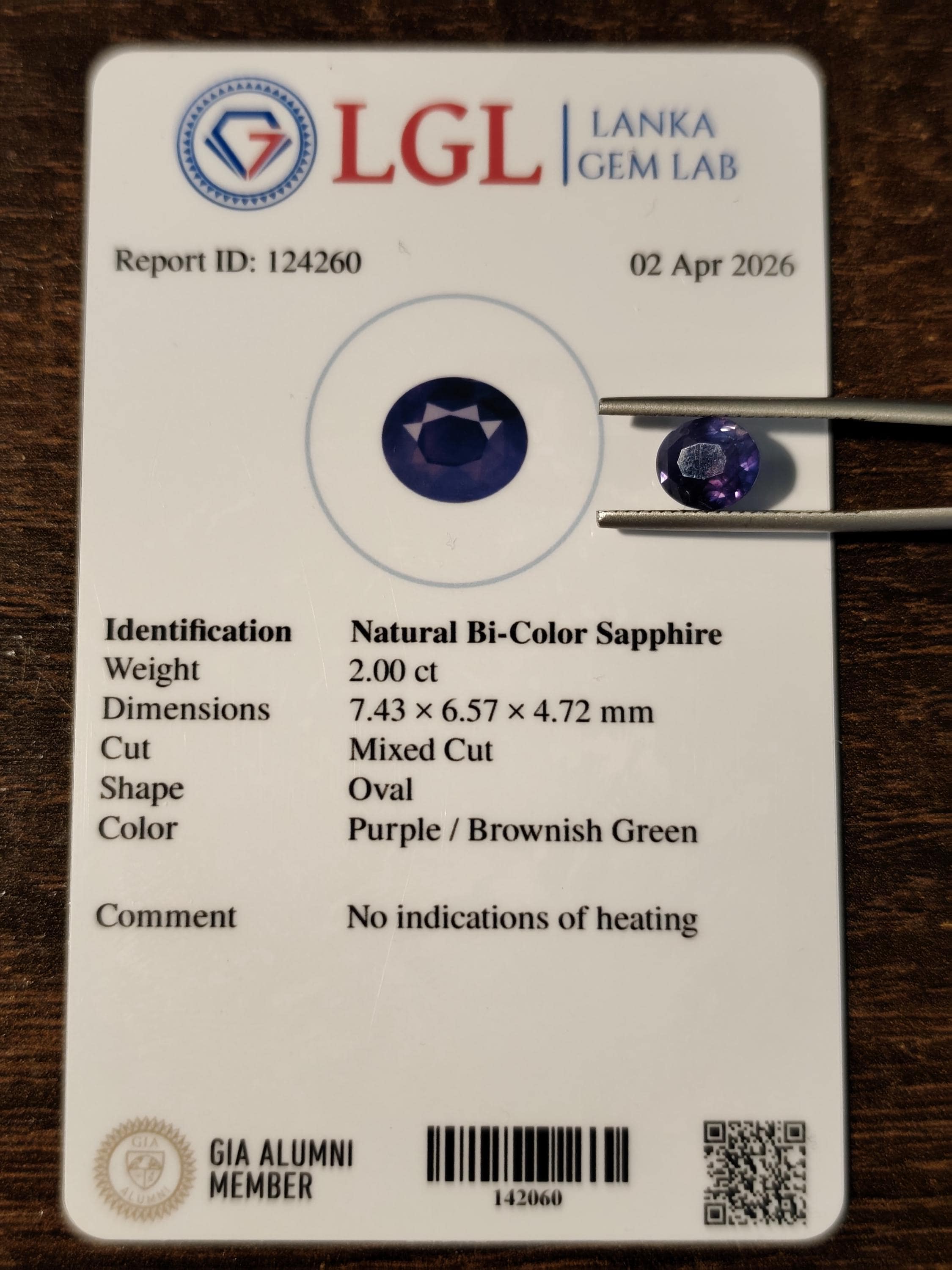 2.00 Ct Unheated Color Shift Sapphire Natural Bi-Color Blue Violet Ceylon Oval Gemstone