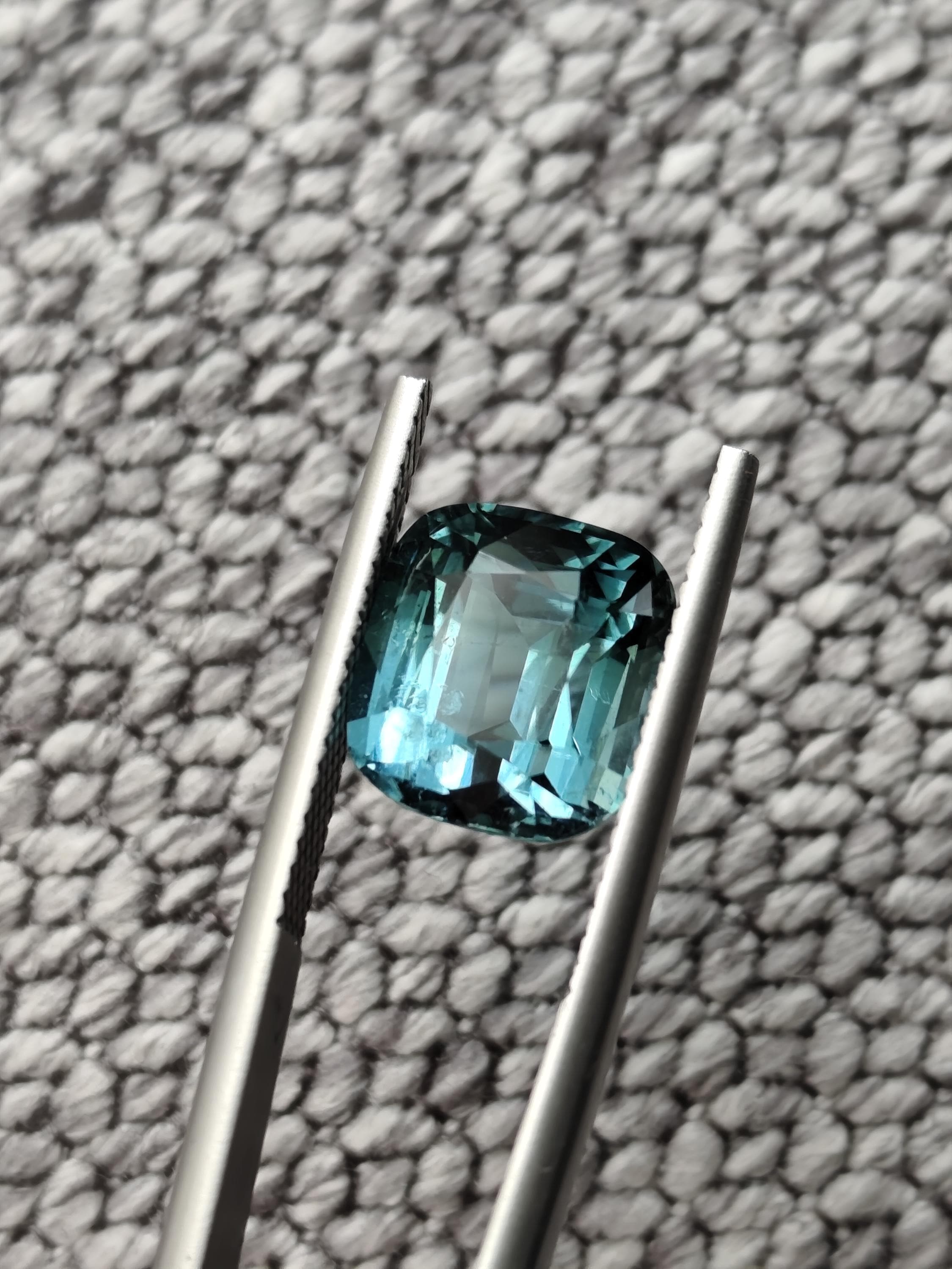 5.51 Ct Natural Lagoon Blue Green Bi Color Tourmaline Cushion Untreated Neon Teal Afghanistan