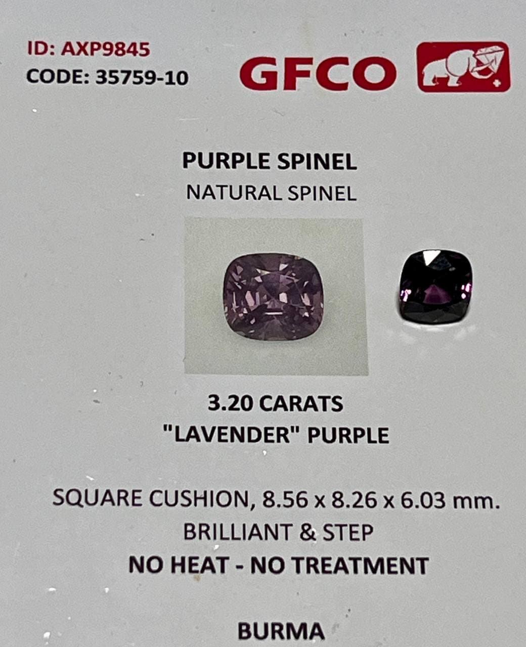 3.20 Ct Natural Purple Lavender Spinel Burmese  Cushion Cut Loose No Heat Collector Gem