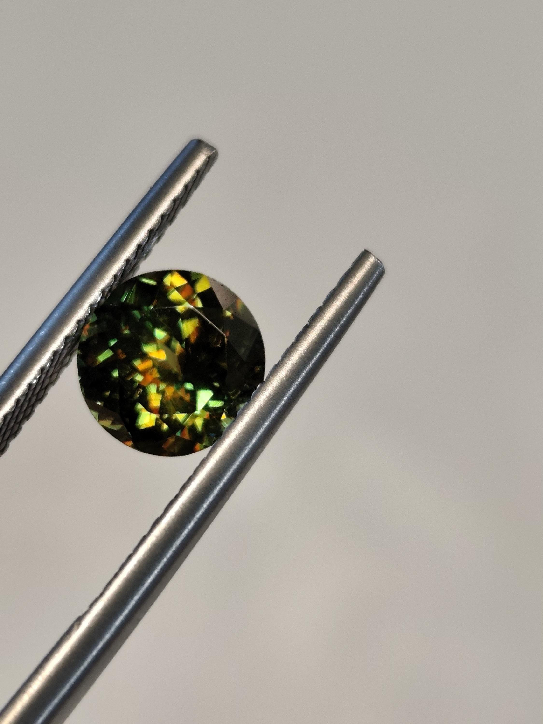 1.59 ct Natural Sphene Titanite Round | Exceptional Fire Dispersion | Deep Forest Green Flashy Gem