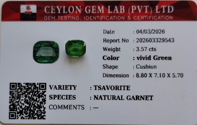Natural Tsavorite Garnet 3.57 Ct Vivid Green Cushion Cut – Large Size Loose Gemstone – Collector