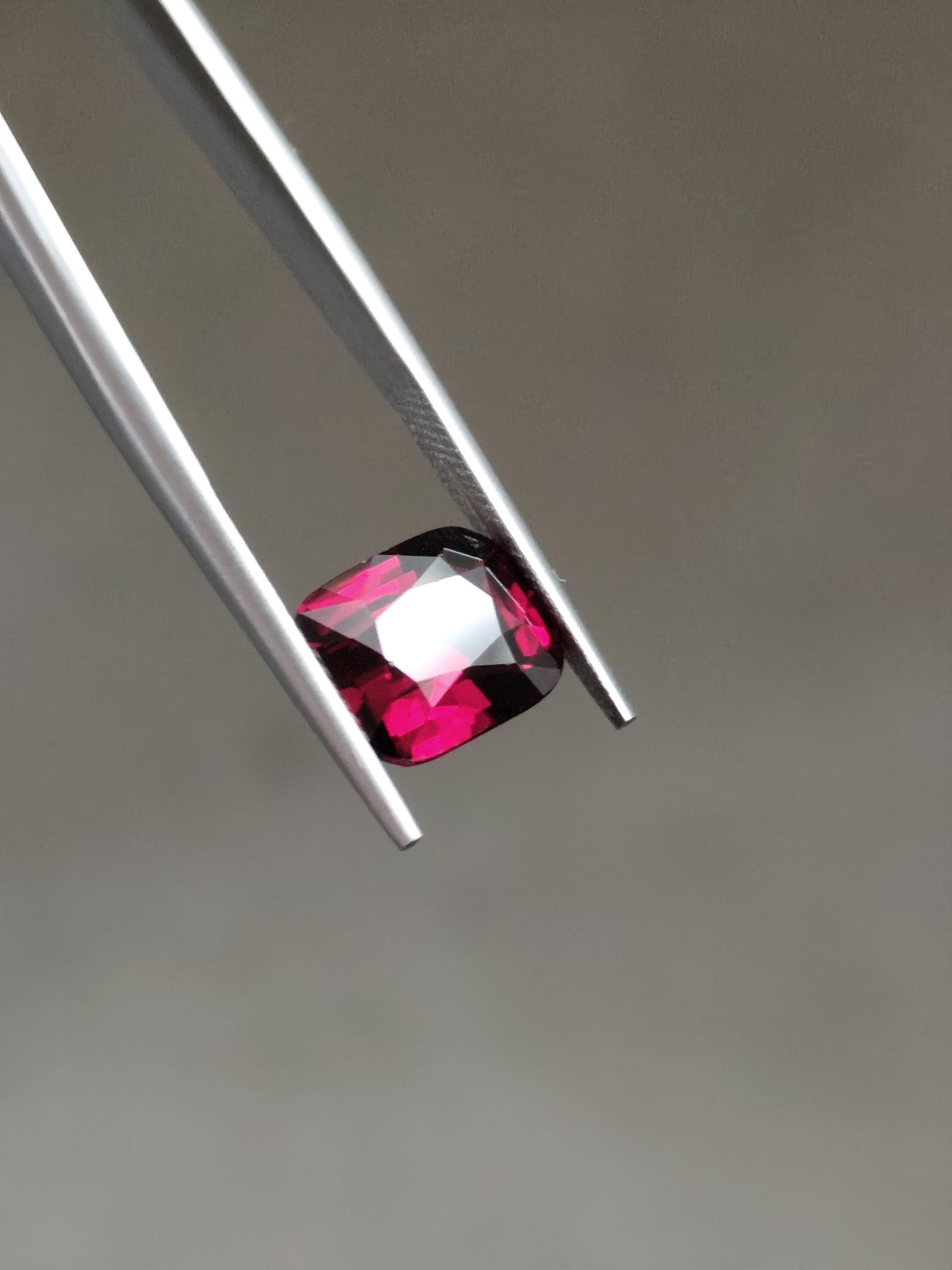 Natural Rhodolite Garnet 6.48 Ct Cushion Cut Deep Raspberry Red Pyrope Almandine Garnet Certified