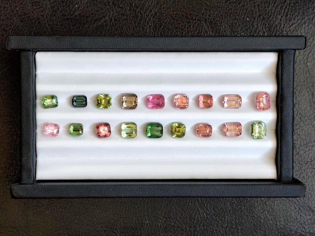 23.30 Ct Natural Afghan Tourmaline Suite | Luxury Matched Pairs | Pink Green Teal Cushion Gemstones
