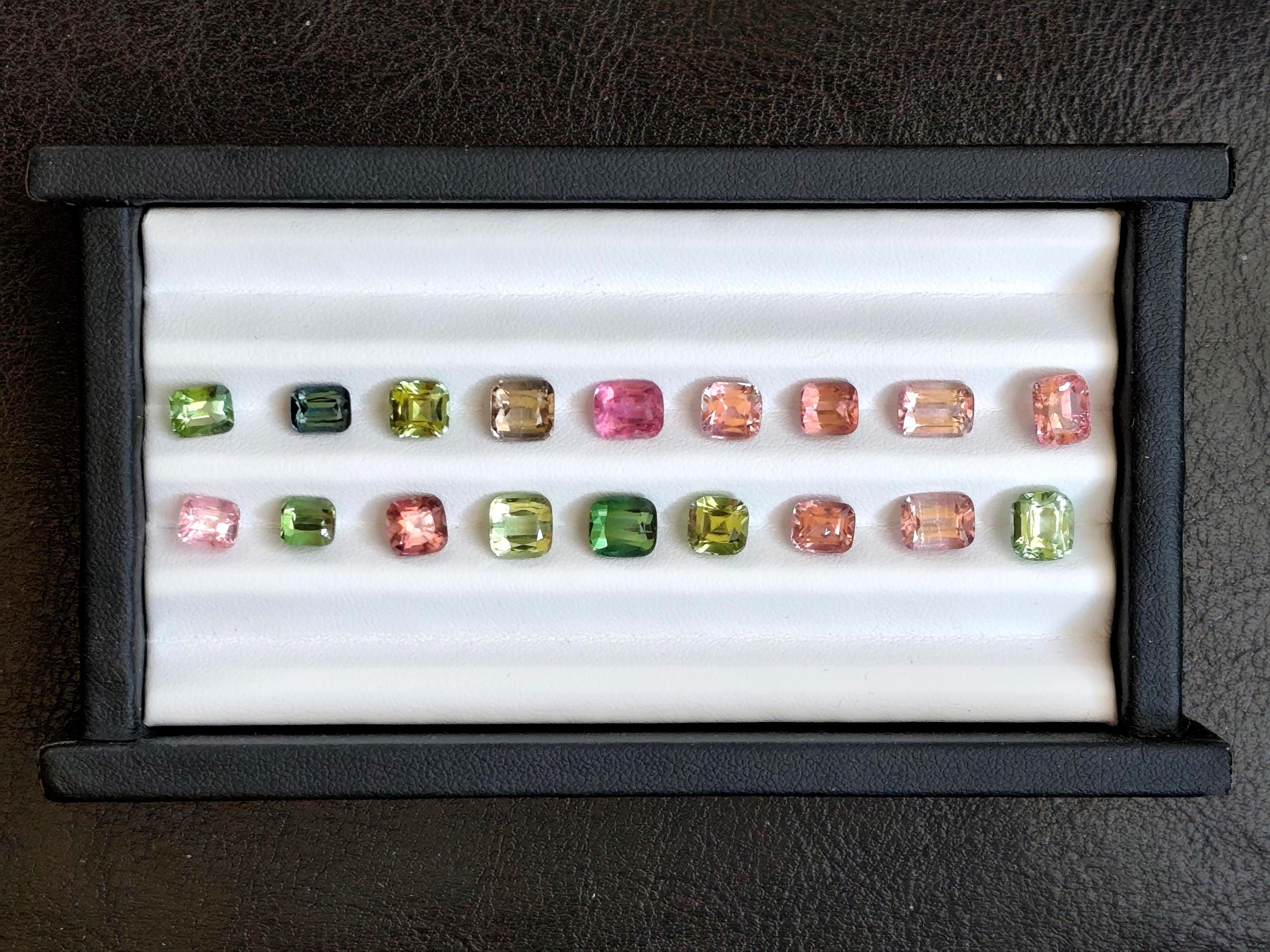 23.30 Ct Natural Afghan Tourmaline Suite | Luxury Matched Pairs | Pink Green Teal Cushion Gemstones