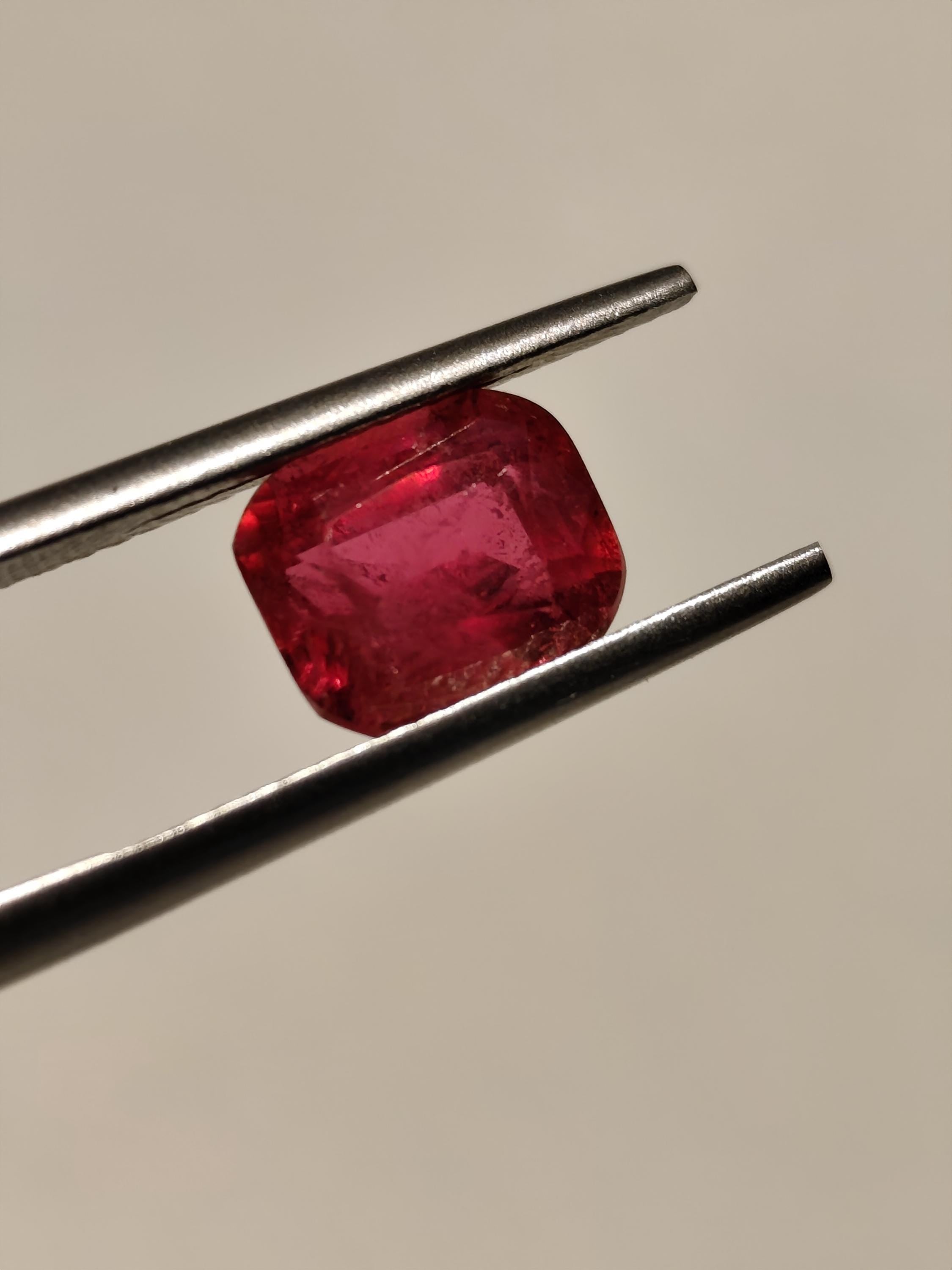 1.93 Ct Natural Rubellite Tourmaline – Pinkish Red Cushion Cut – Afghan Gemstone – Loose Stone