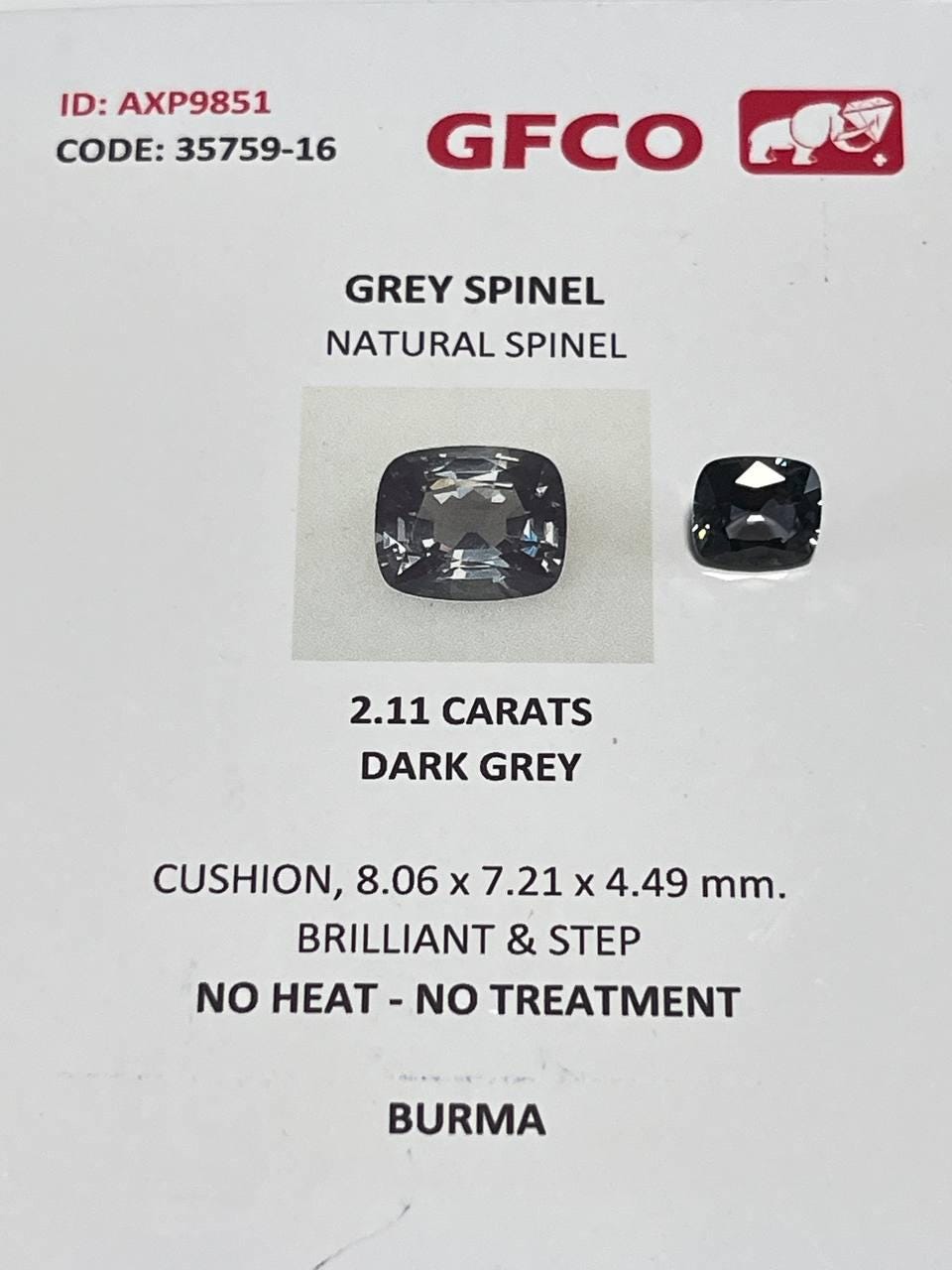 Natural Grey Spinel 2.11 Ct Cushion Gemstone | Burma Origin, No Heat Treatment