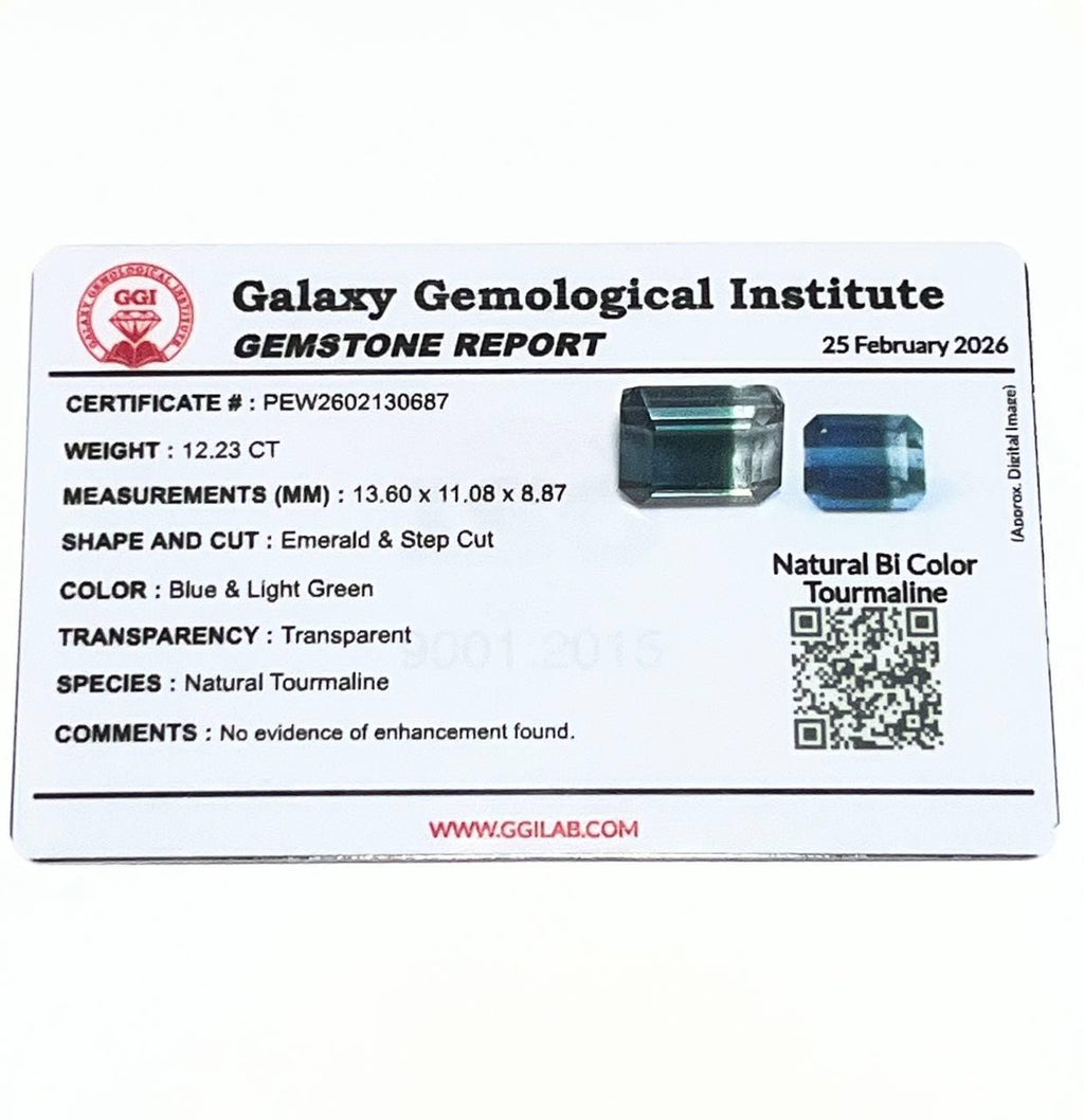 Natural Bi-Color Tourmaline Blue and Light Green 12.23 CT