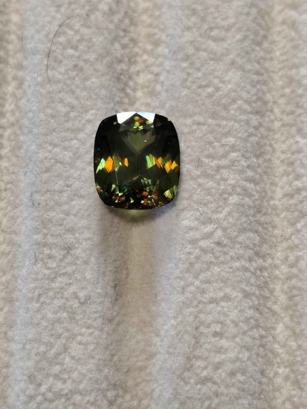 3.54 Ct Natural Sphene Titanite – Intense Rainbow Fire Gemstone - Deep Forest Green Cushion – Certified