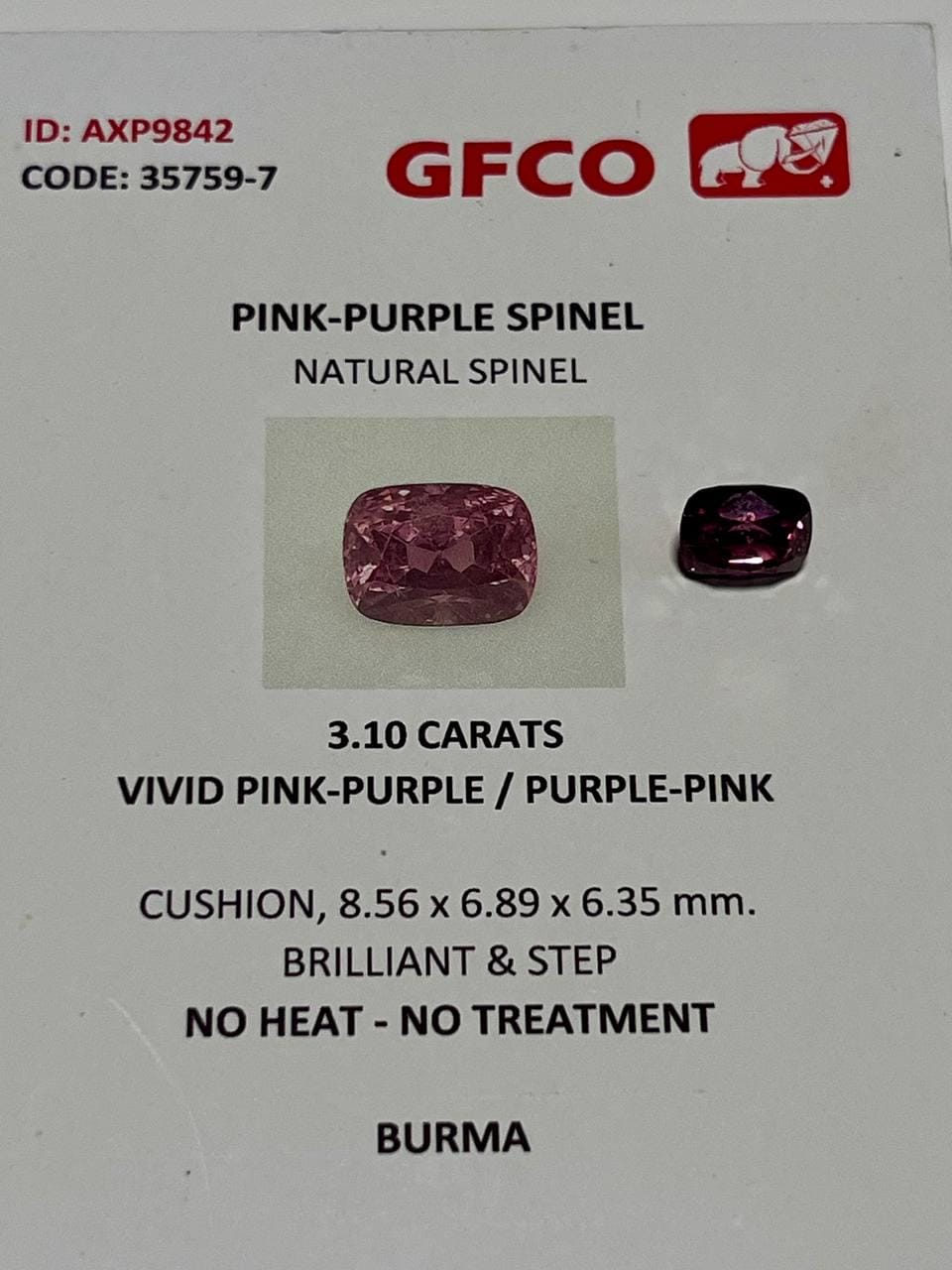 Natural Spinel Vivid Pink-Purple color 3.10 CT Burma